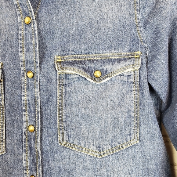 Zara Trafaluc Chambray Boho Pearl Snap Shirt XS Cowgirl Western - Picture 2 of 7
